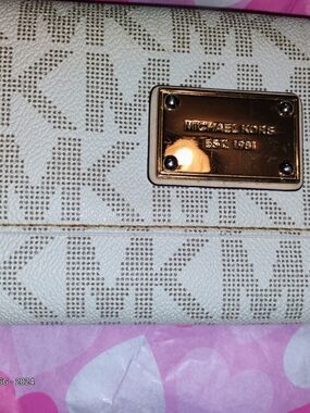 Michael Kors Cream Logo Crossbody Bag with Gold Plaque